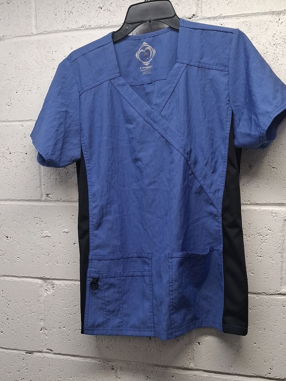 Womens Health Pro Royal Blue Medical Scrub Top with Black Side Panels